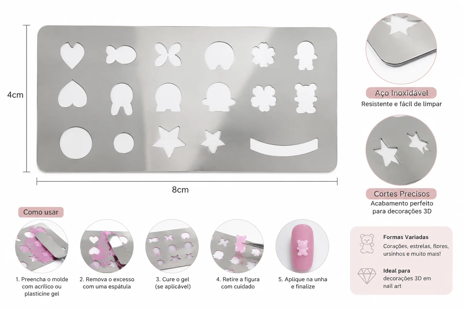 Molde Metálico 3D para Nail Art